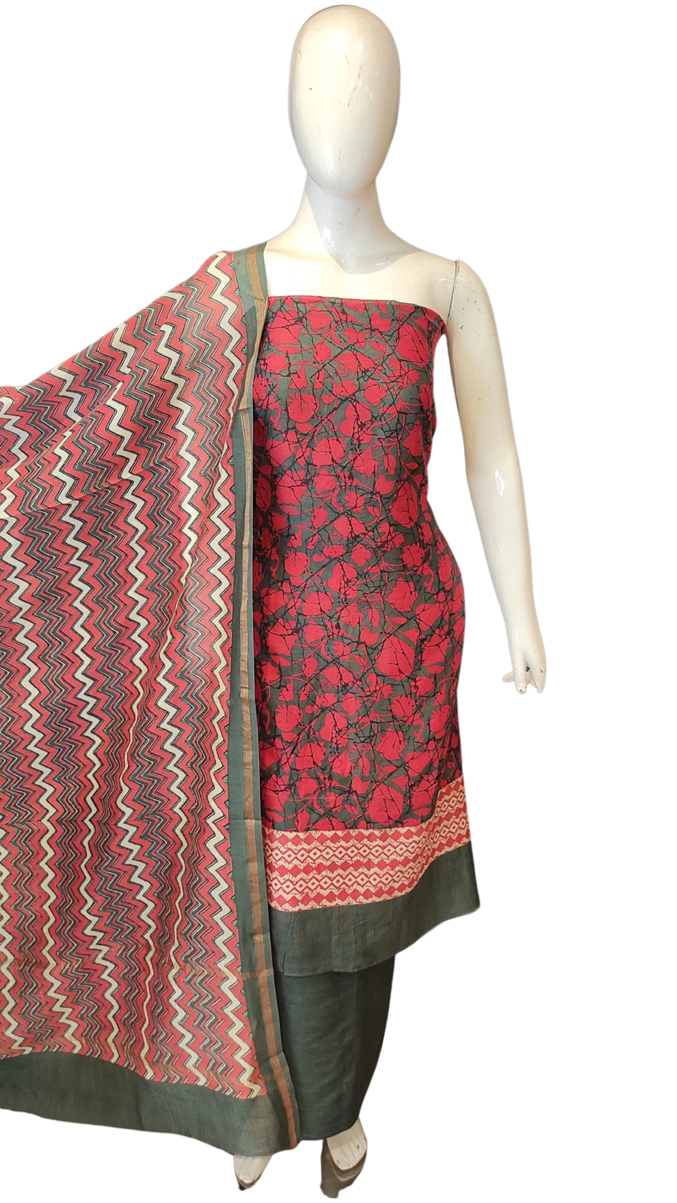 Maheshwari Silk Printed Unstitched Suit with Dupatta