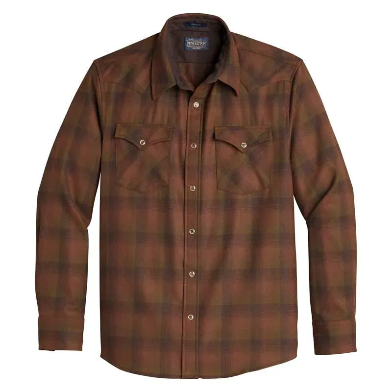 Mens Pendleton Plaid Snap-Front Western Canyon Shirt in Blue and Brown - Stylish Outdoor Apparel for Every Adventure