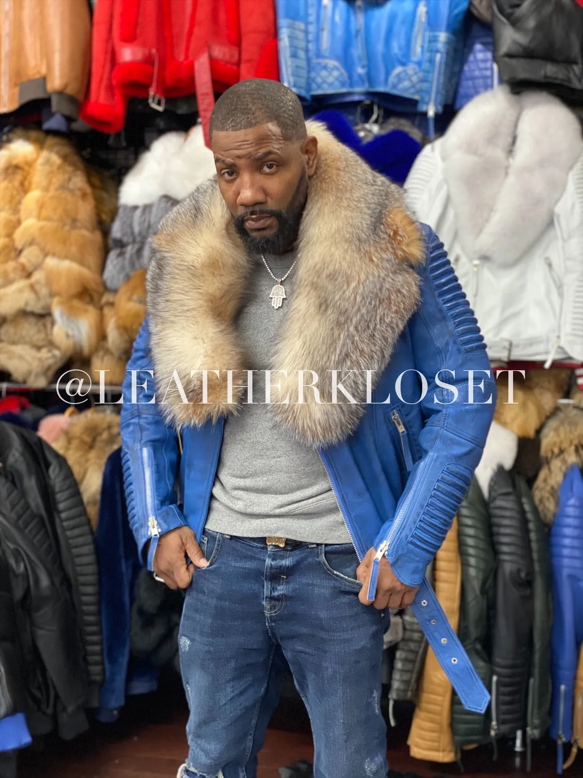 Men's Trey Biker Full Fox Fur Collar