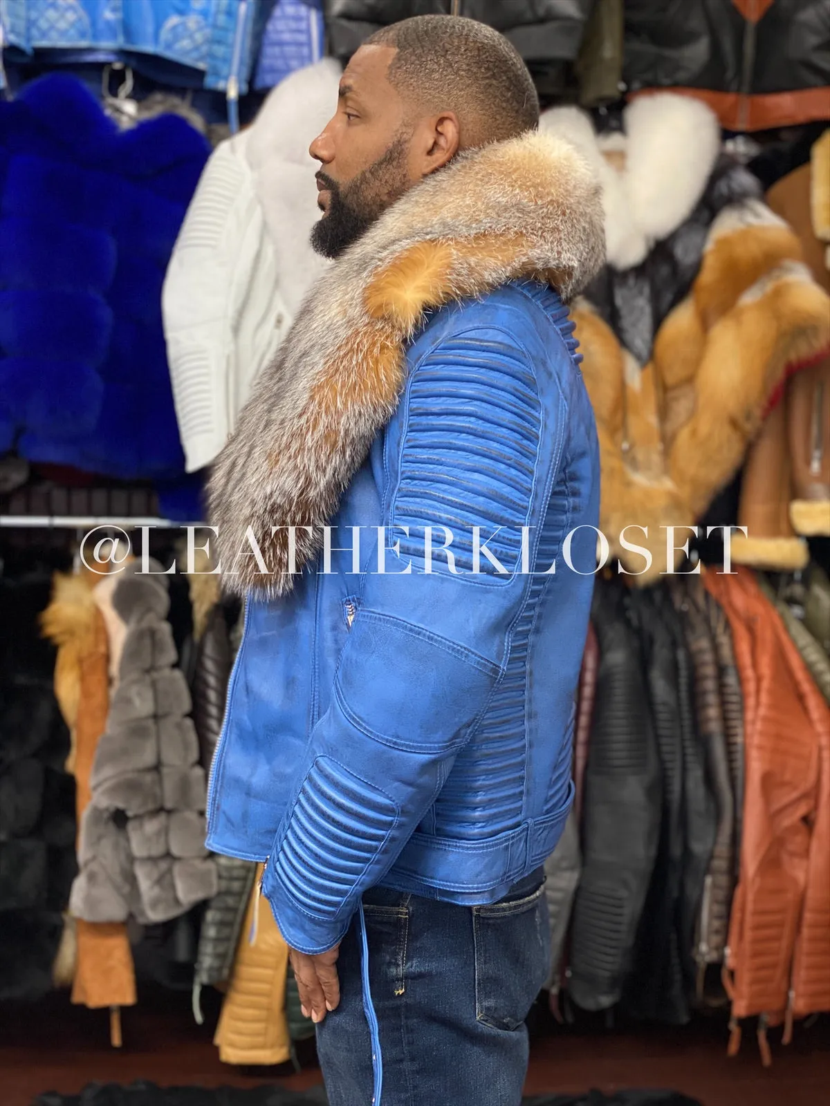 Men's Trey Biker Full Fox Fur Collar