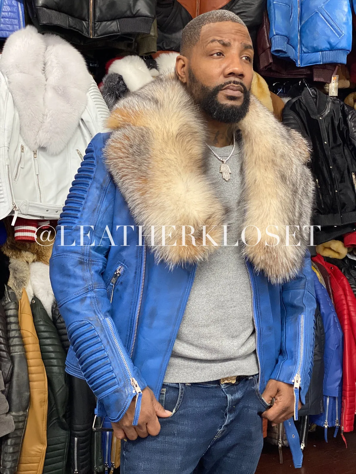 Men's Trey Biker Full Fox Fur Collar