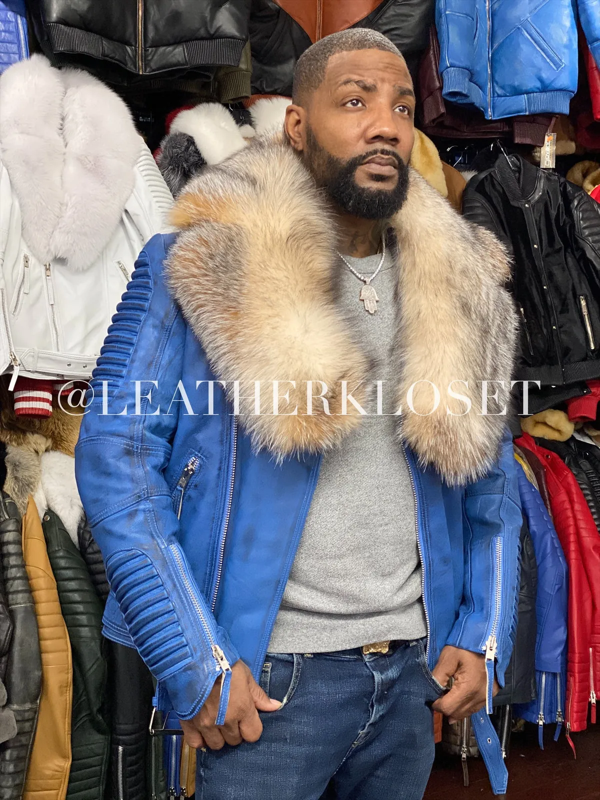 Men's Trey Biker Full Fox Fur Collar