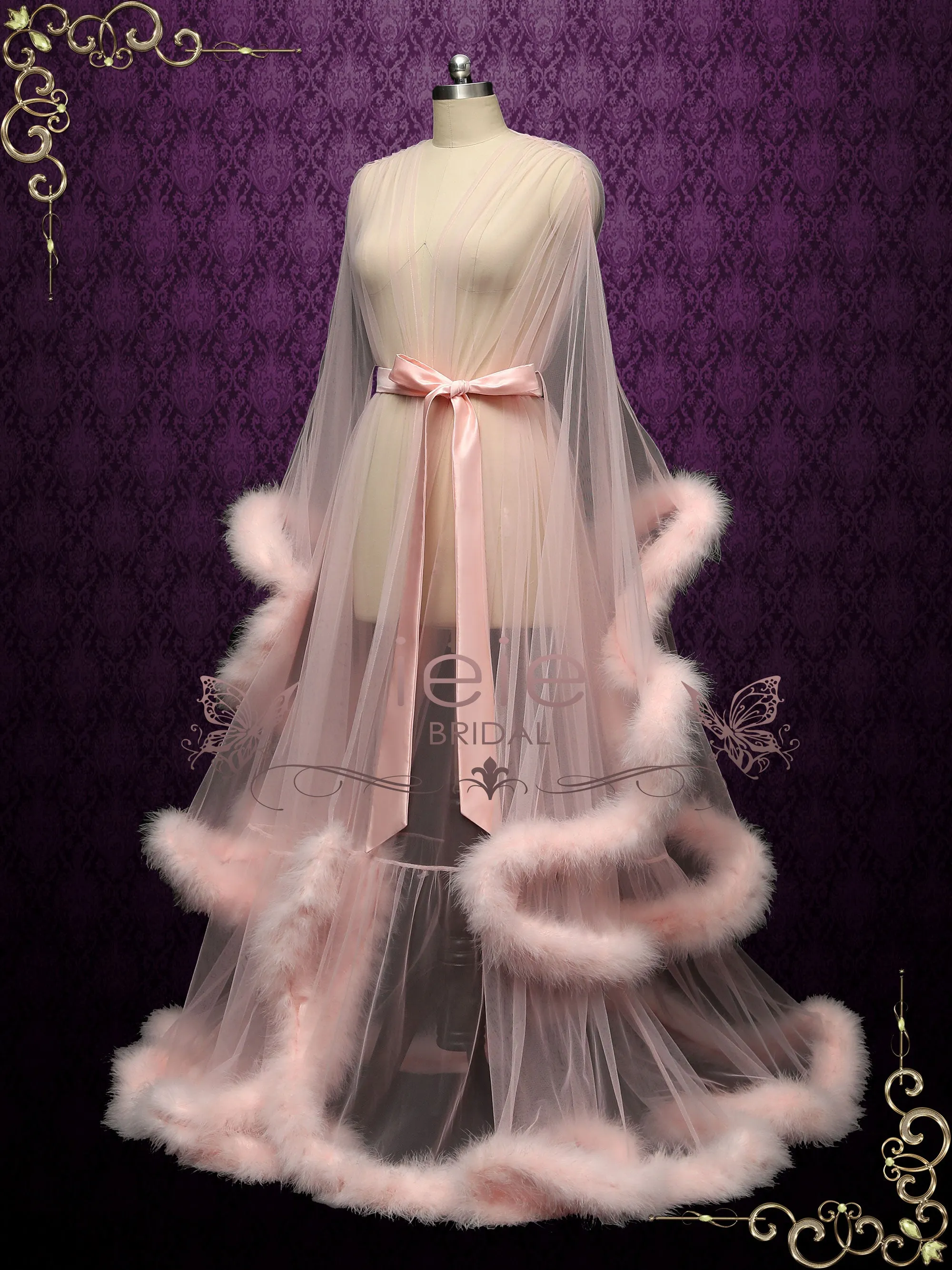 Pink Honeymoon Wedding Marabou Fur Edge Boudoir Robe CICI