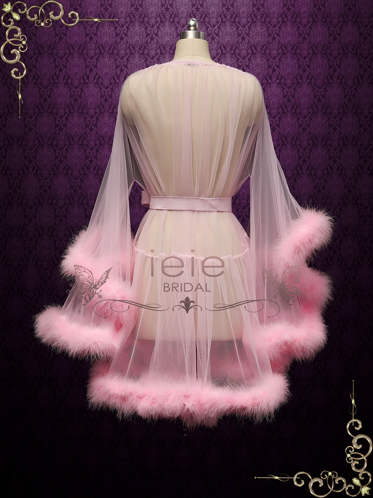 Pink Honeymoon Wedding Marabou Fur Edge Boudoir Robe CICI
