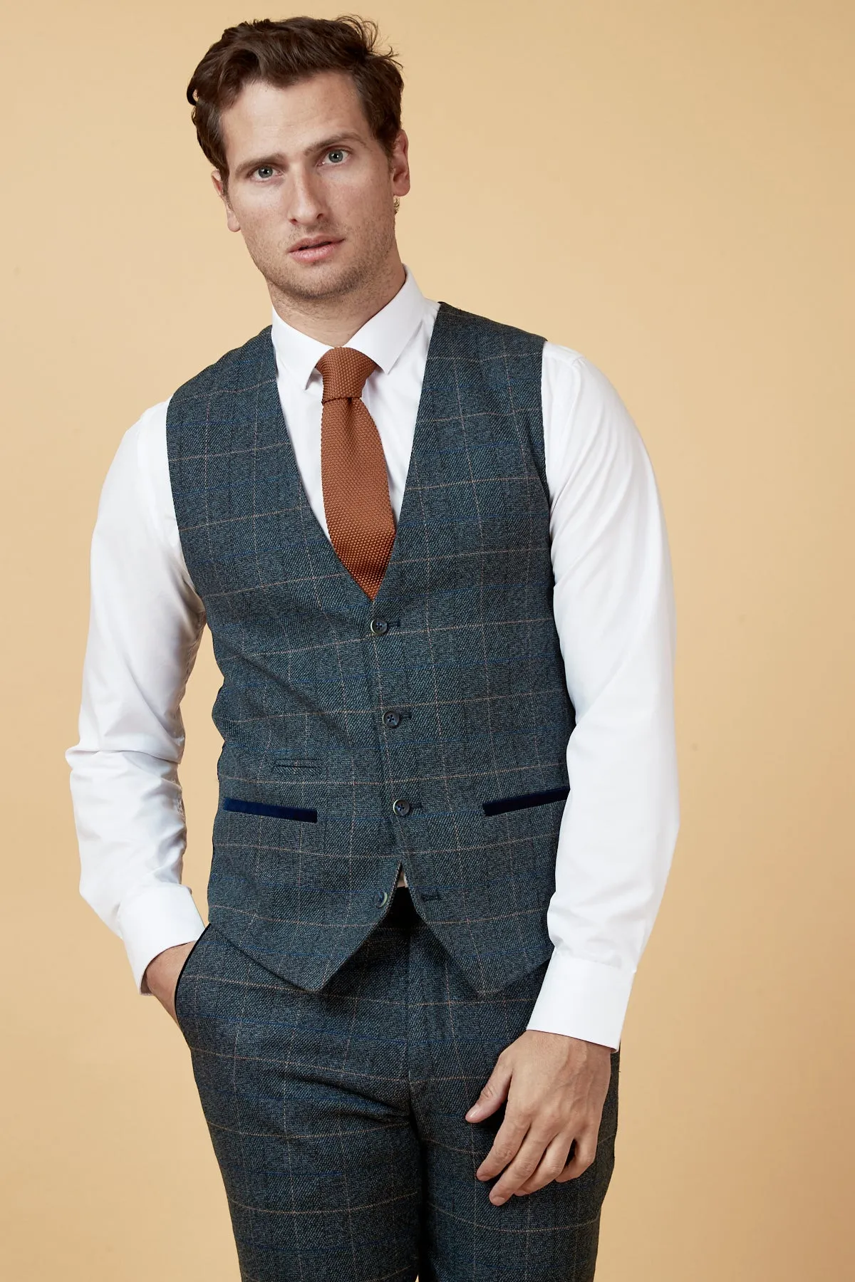 SCOTT - Blue Check Three Piece Suit