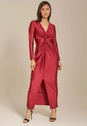 Sexy Long Sleeve V Neck Split Pleated Long Dress B-84946