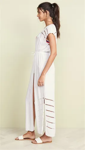 Sexy Striped Hollow Out White Cotton Summer Beach Tunic Women Plus Size Beachwear Self Belted Front Open Midi Dress XL S3928449