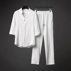 Summer new men's fashion casual solid color Classic T-shirt set Men's high quality two-piece set B-770150