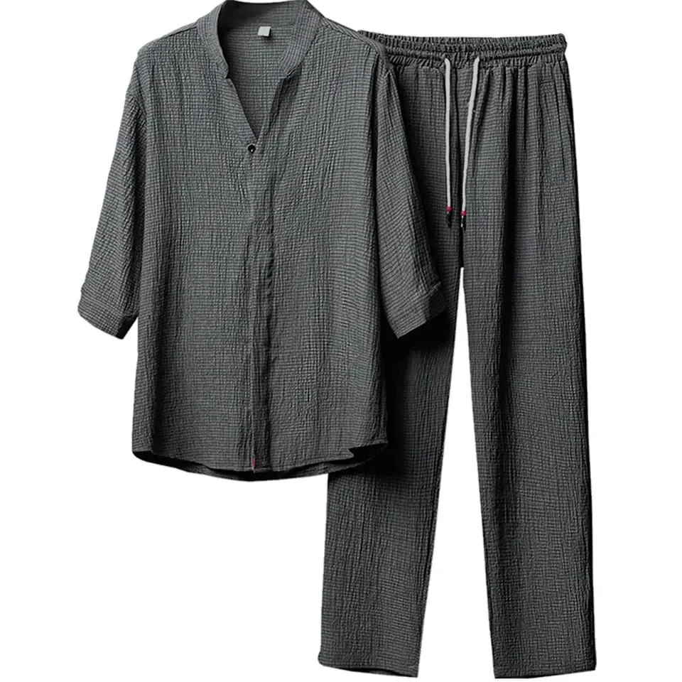 Summer new men's fashion casual solid color Classic T-shirt set Men's high quality two-piece set B-770150