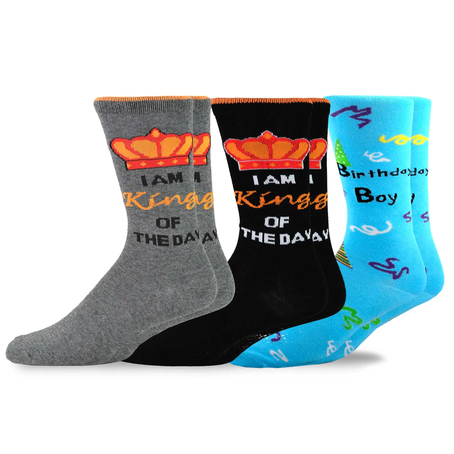 TeeHee Socks Men's Birthday Cotton Crew King of the Day 3-pack (50543)