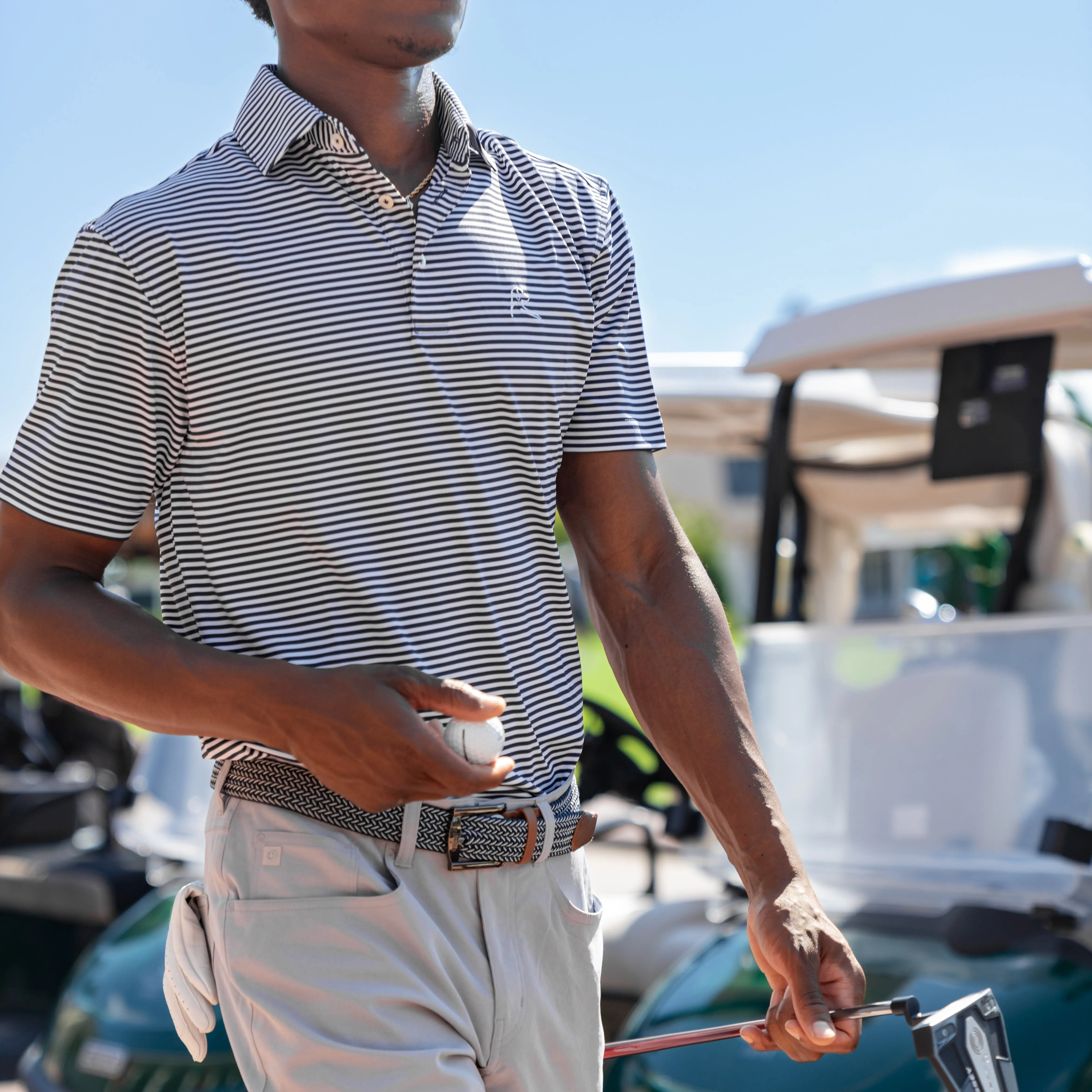 Fleet Navy/White Performance Polo - The Birdie Stripe Design