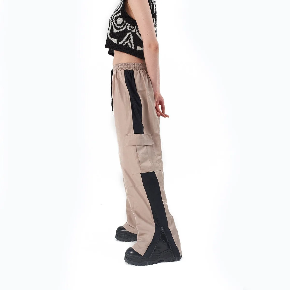 THE RAGGED PRIEST RUSH PANTS BEIGE BLACK