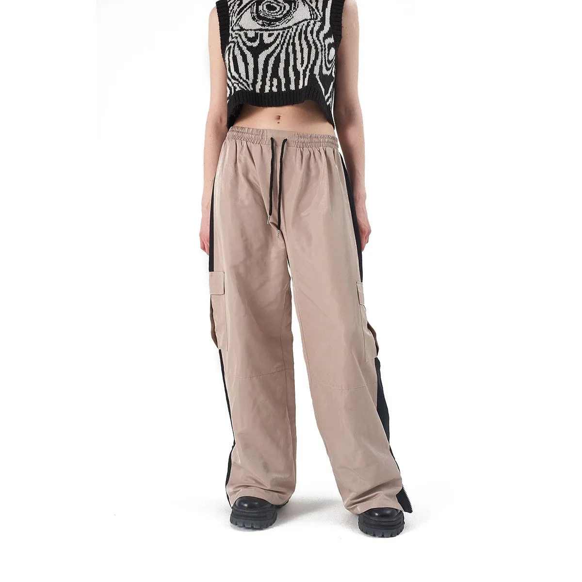 THE RAGGED PRIEST RUSH PANTS BEIGE BLACK