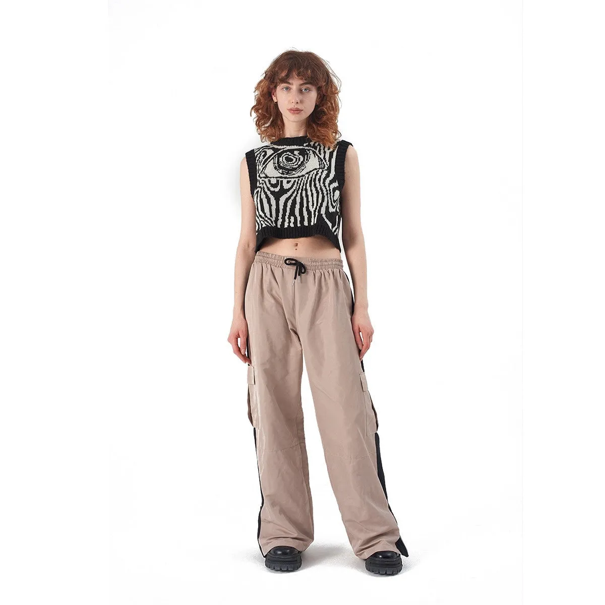 THE RAGGED PRIEST RUSH PANTS BEIGE BLACK