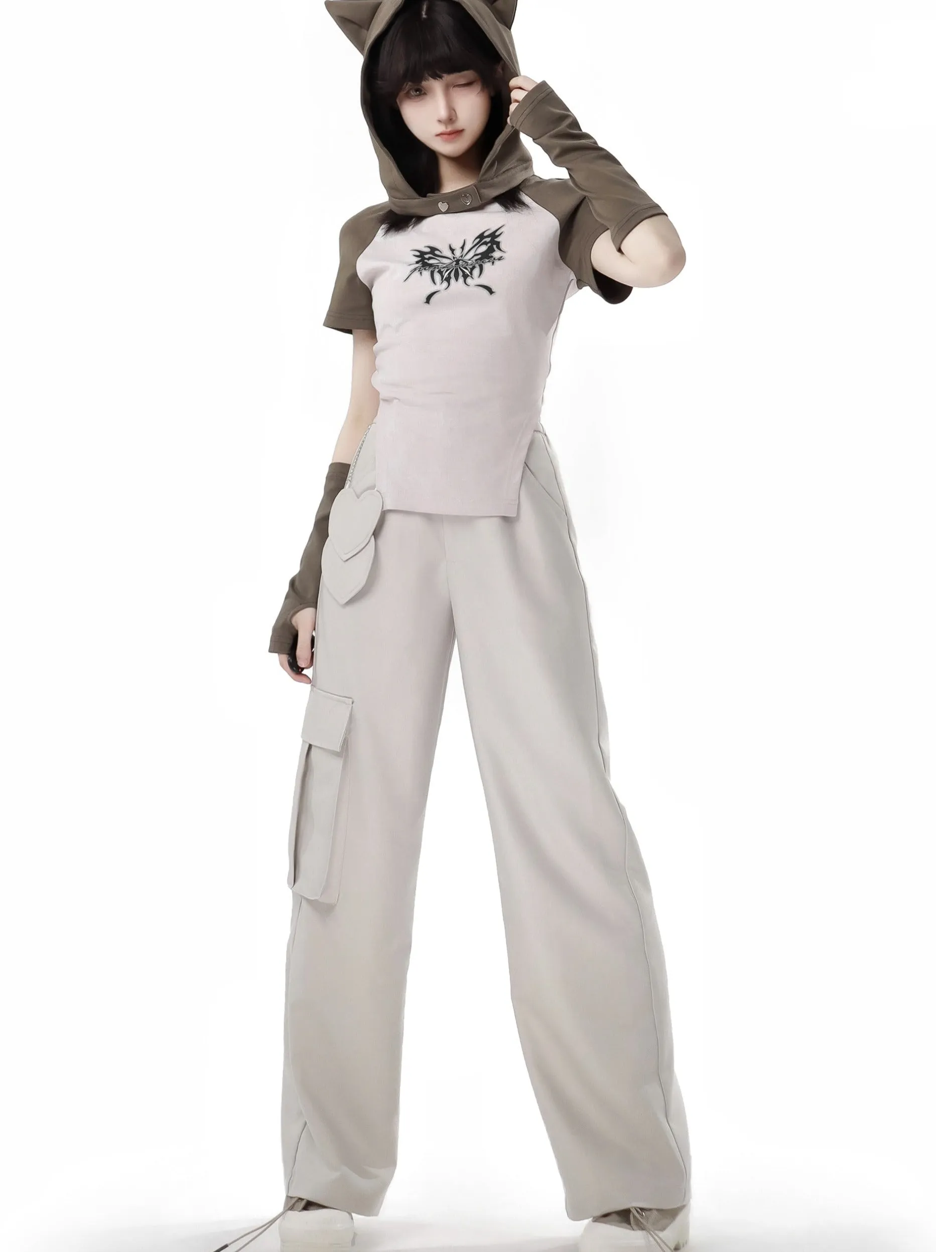 Top Pants Style Wasteland Cat Casual Ear Set Hoodie And