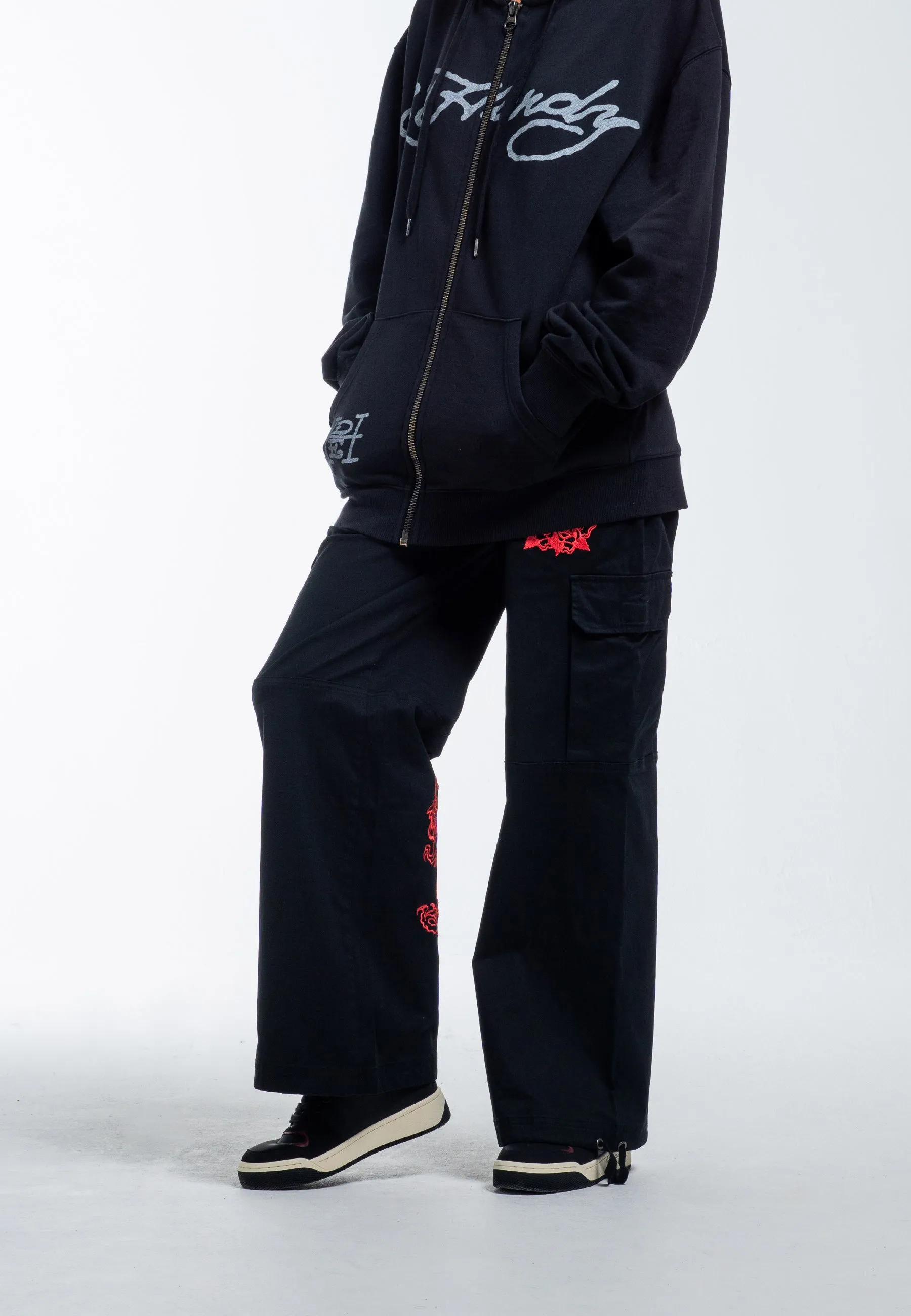 Womens Drag-Flame Cargo Trouser - Black