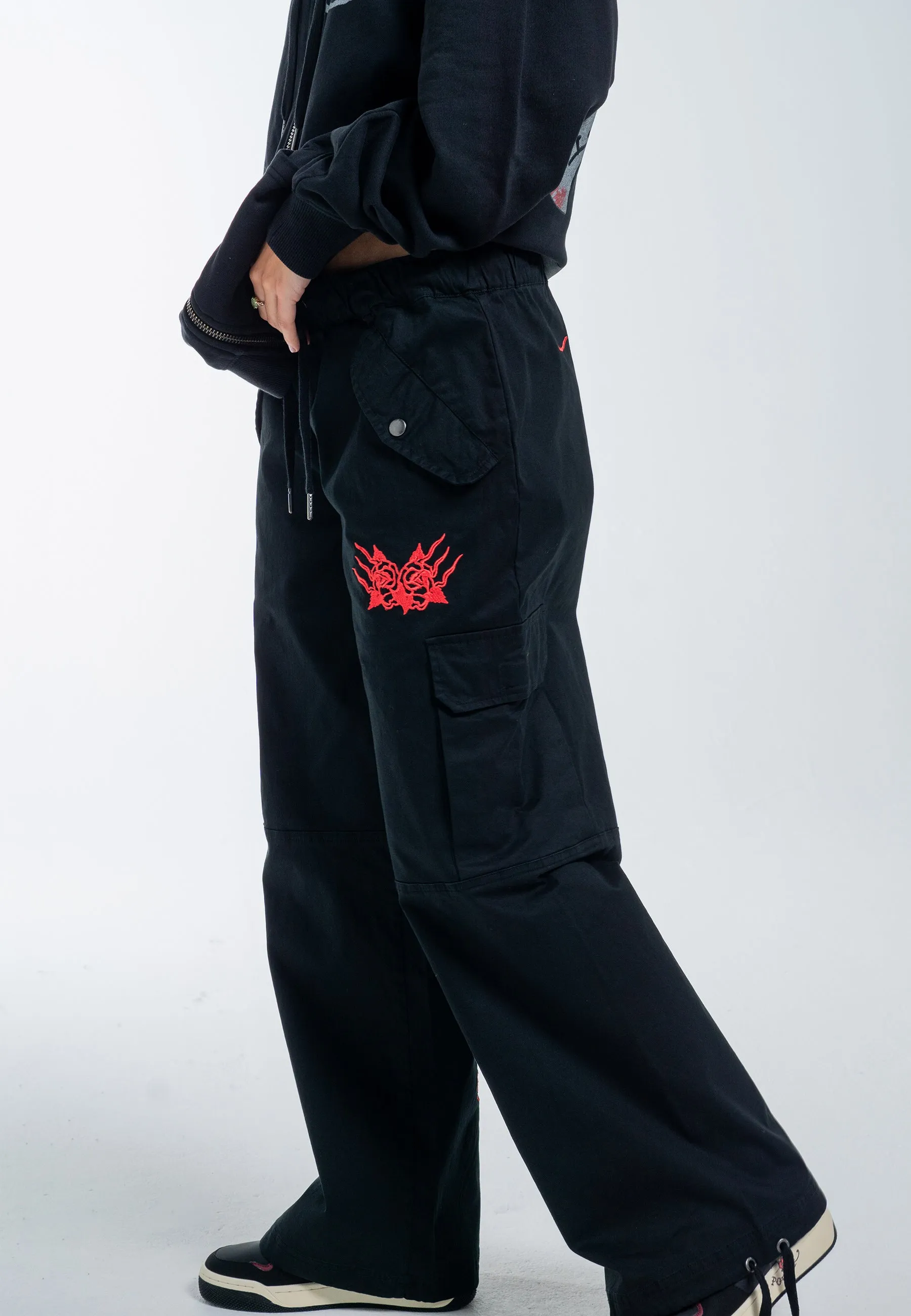 Womens Drag-Flame Cargo Trouser - Black