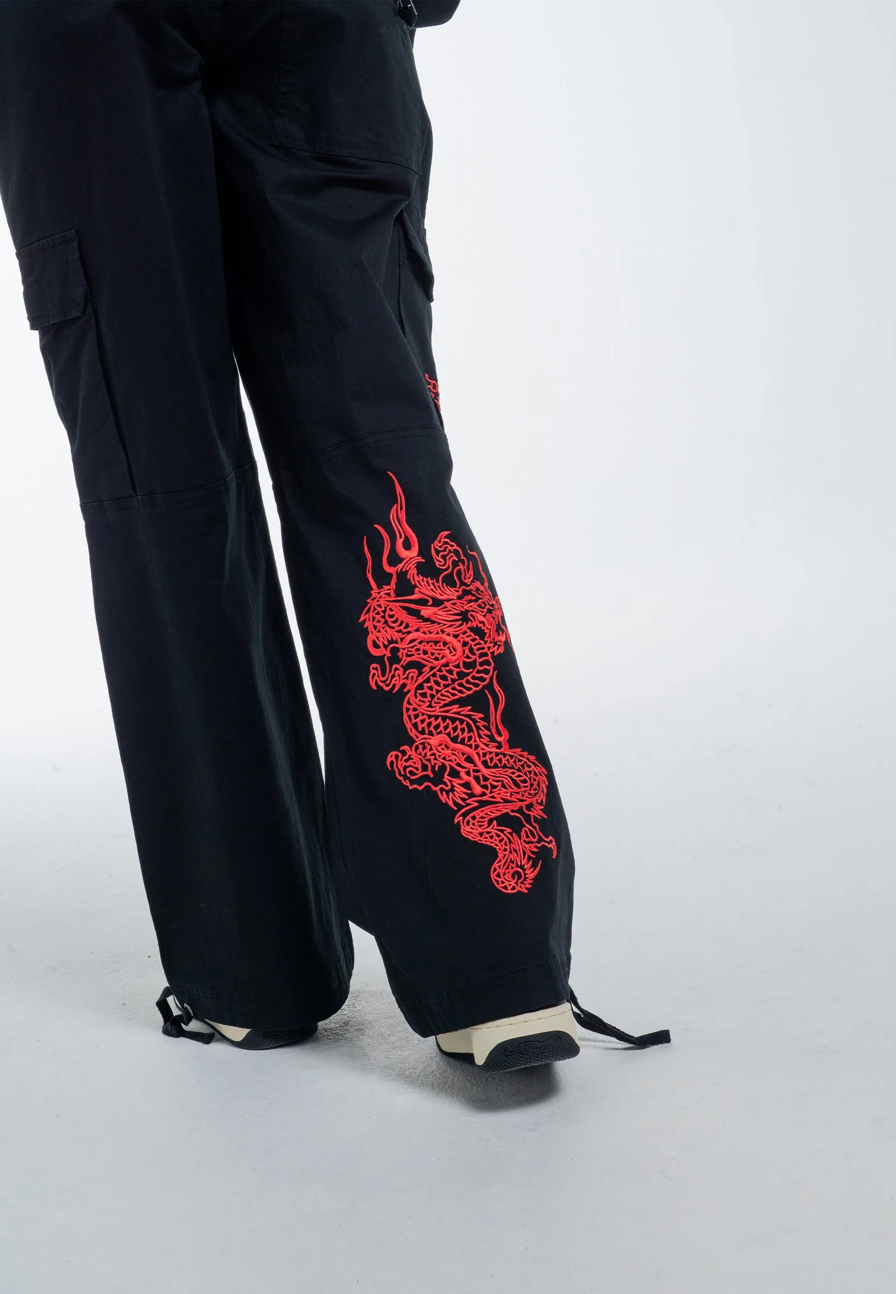 Womens Drag-Flame Cargo Trouser - Black