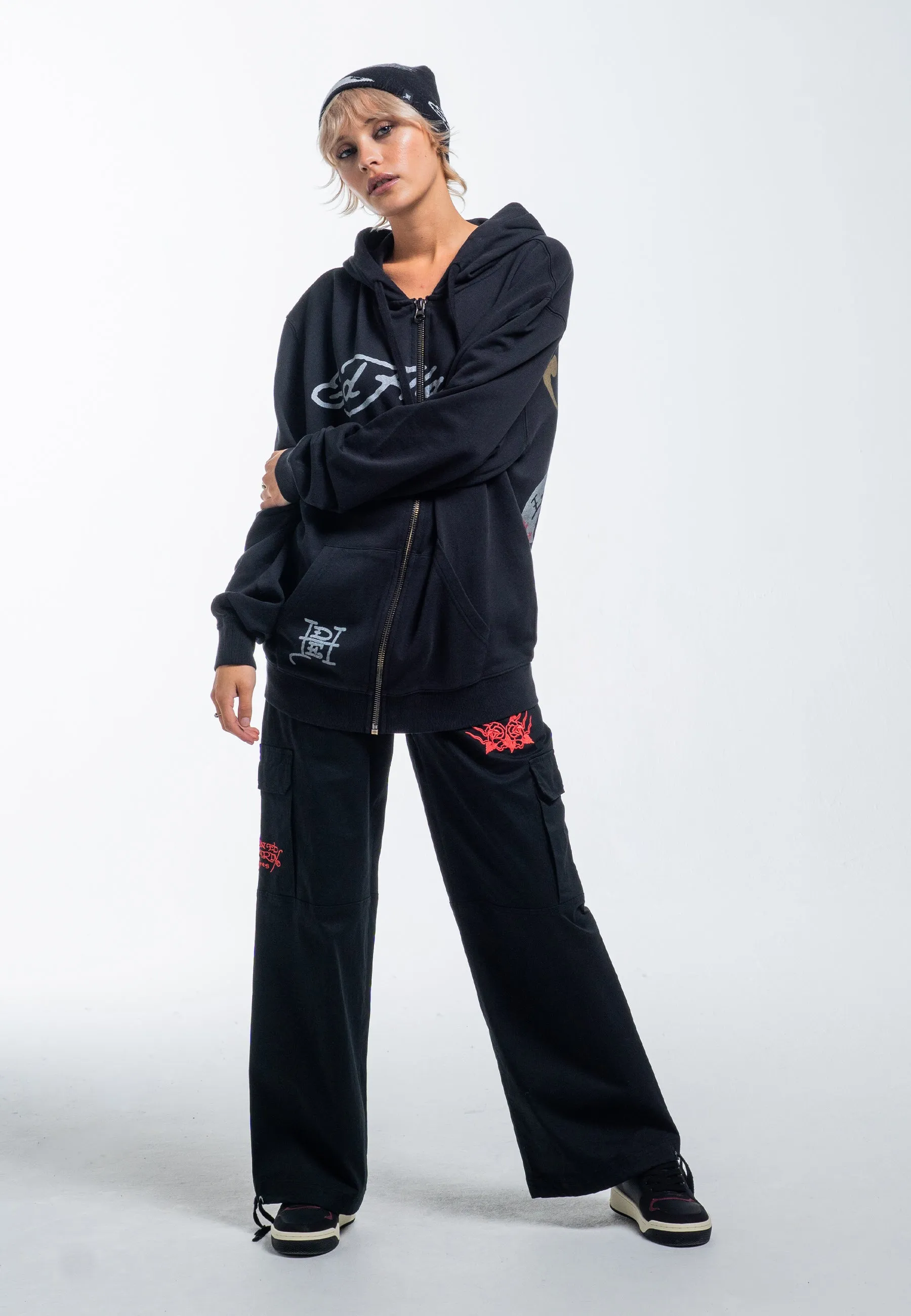 Womens Drag-Flame Cargo Trouser - Black