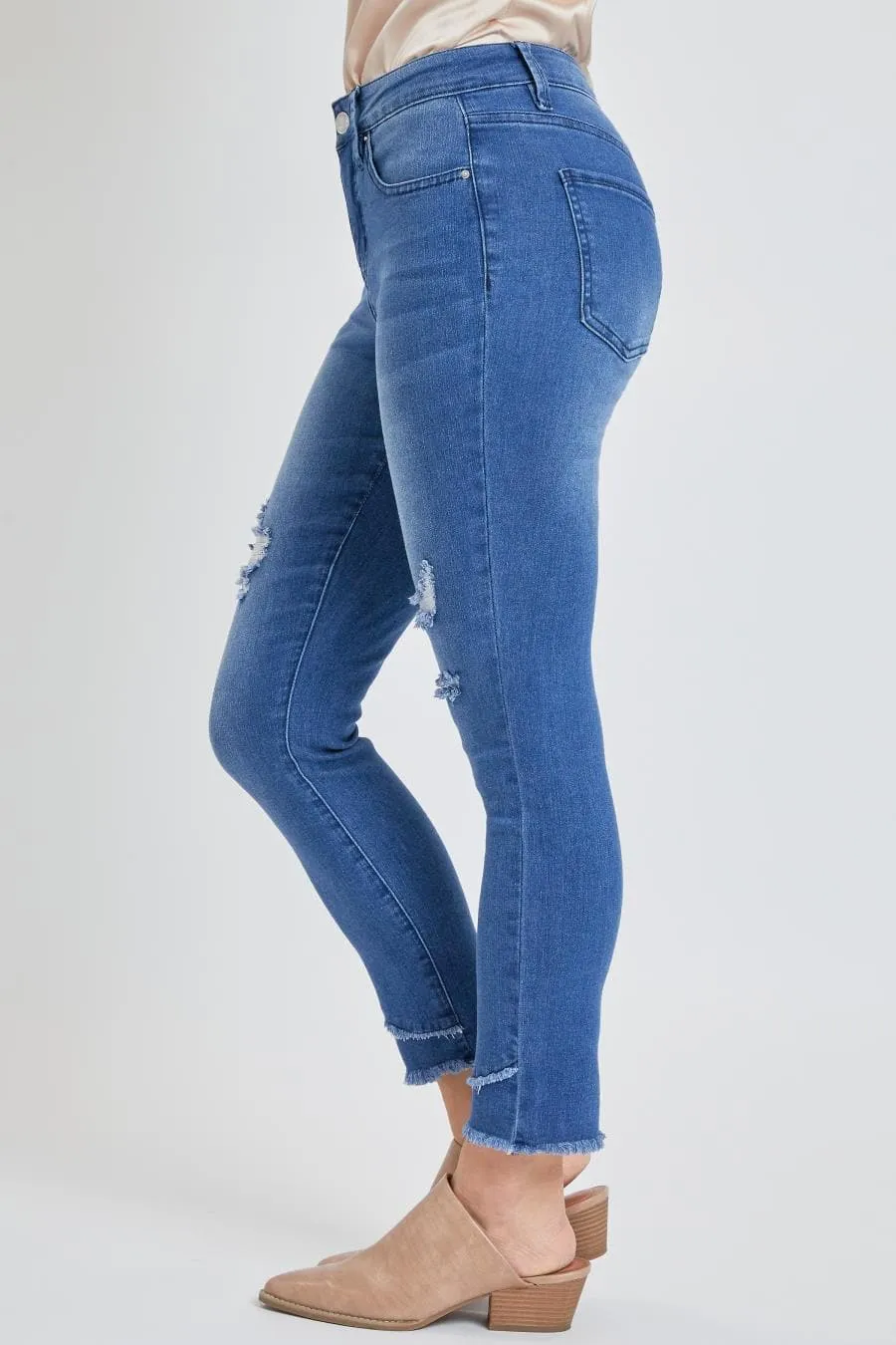 Women's High Rise Skinny Ankle Jean With Double Frayed Hem Sustainable
